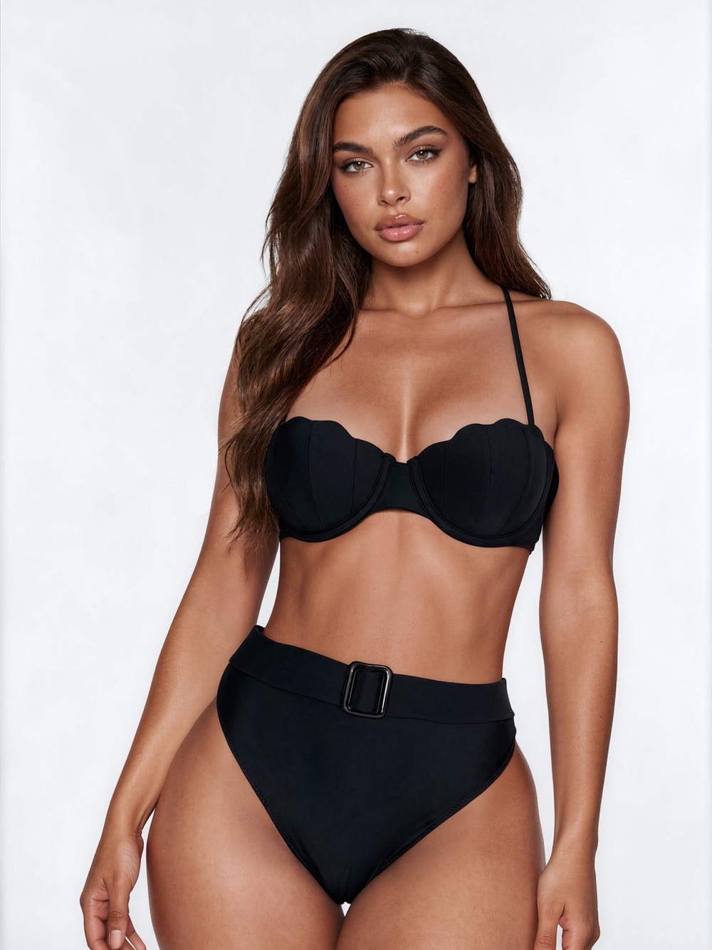 Fashion Nova Black Scalloped Balconette Bikini Set